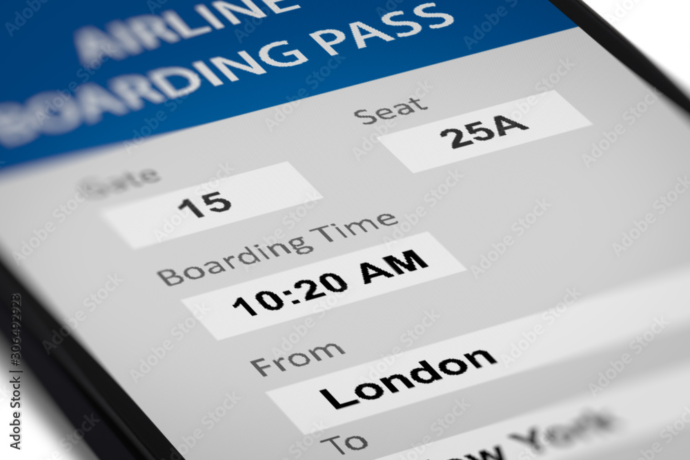 Boarding Pass With Count Up Timer on Smart Phone Screen. 