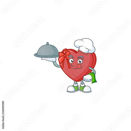 smiling love gift box as a Chef with food cartoon style design