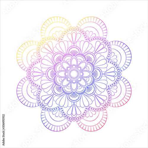 Round mandala isolated on white background. Coloring book page antistress. Vector illustration gradient mandala for mehndi,tattoo, decor, henna, postcard, cover. Yoga template. 