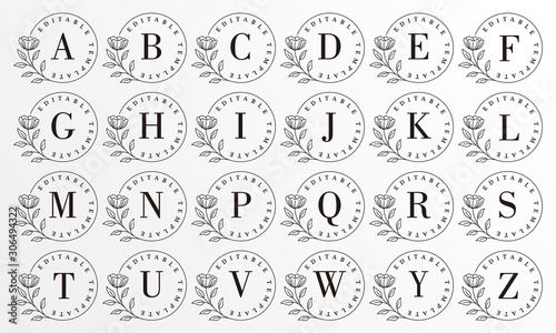 feminine floral badge letter logo template set vector