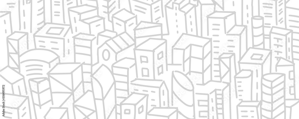 City buildings rectangle background simple sketch. Architecture town landscape. Big city view pattern. Hand drawn felt-tip pen line.