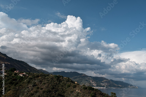 View over the mountains and sea in Sicily, Italy