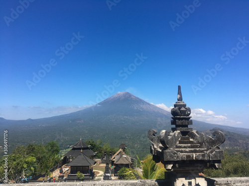 Bautiful volcano view at lempuyang temple in Bali, Indonesia
