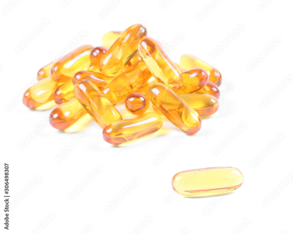 Fish oil supplement isolated on white background