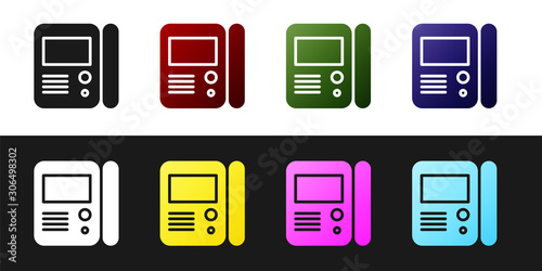 Set House intercom system icon isolated on black and white background. Vector Illustration