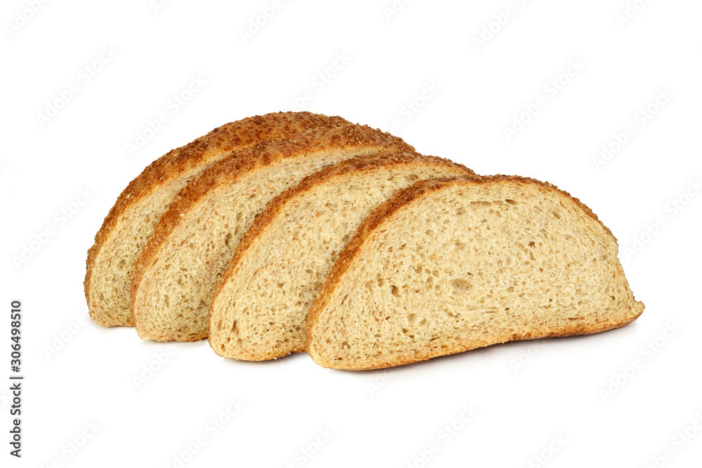 pieces of rustic bread with bran isolate on white.Entire image in sharpness. pieces of rustic bread with bran isolate on white.Entire image in sharpness.