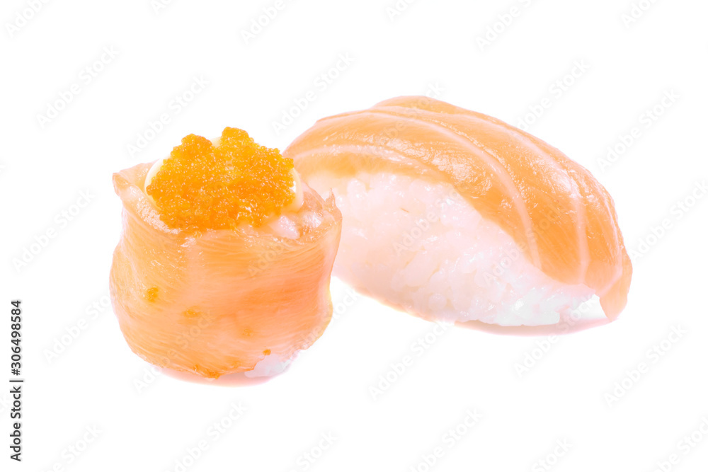 Fresh salmon sushi isolated on white background Fresh salmon sushi isolated on white background