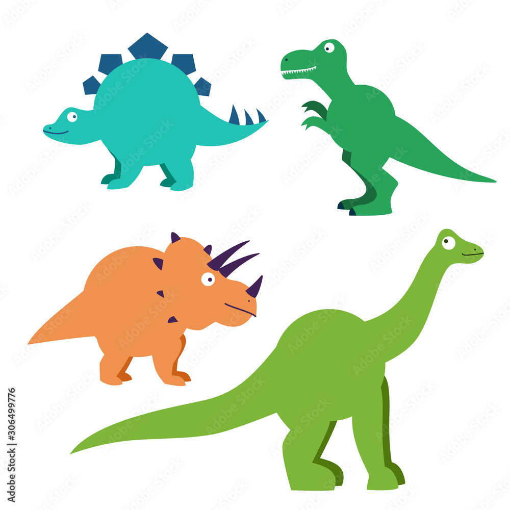 Set of cartoon dinosaurs characters - t rex etc