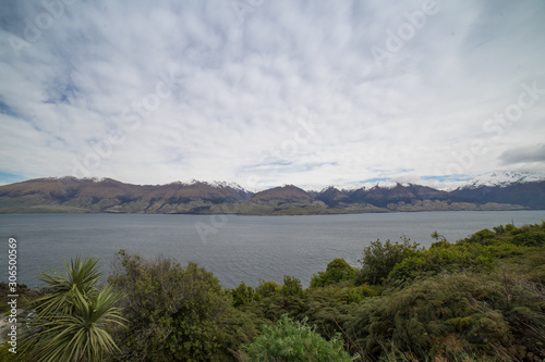 Amazing view of Lake Pukaki with snow capped mountains in the background.View from Queenstwon New Zealand.