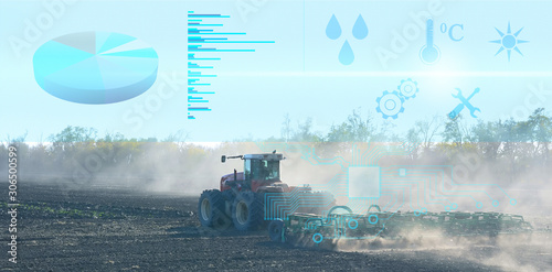 preparation of the field by a farmer using a tractor equipped with smart sensors that allow the calculation of important parameters to increase the yield