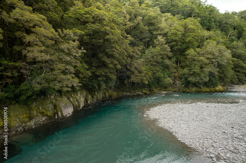 Makaroa River located in Mount Aspiring National park in South Island, New Zealand.Crystal clear mountain river.