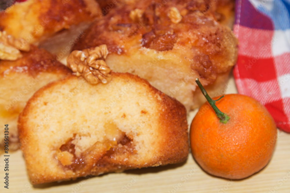 orange and walnut dessert on wood orange and walnut dessert on wood