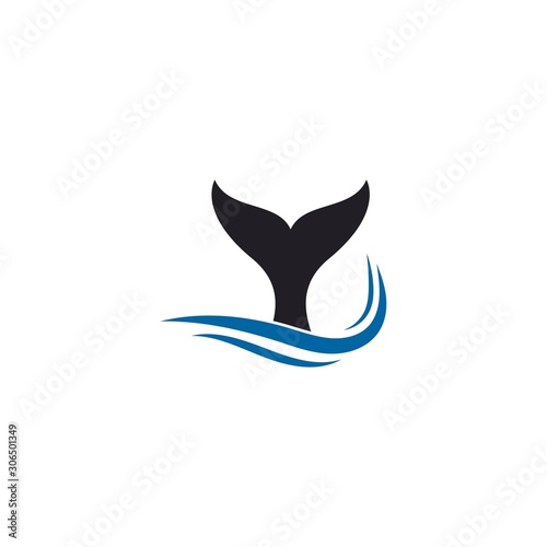 whale fin logo with waves icon illustration