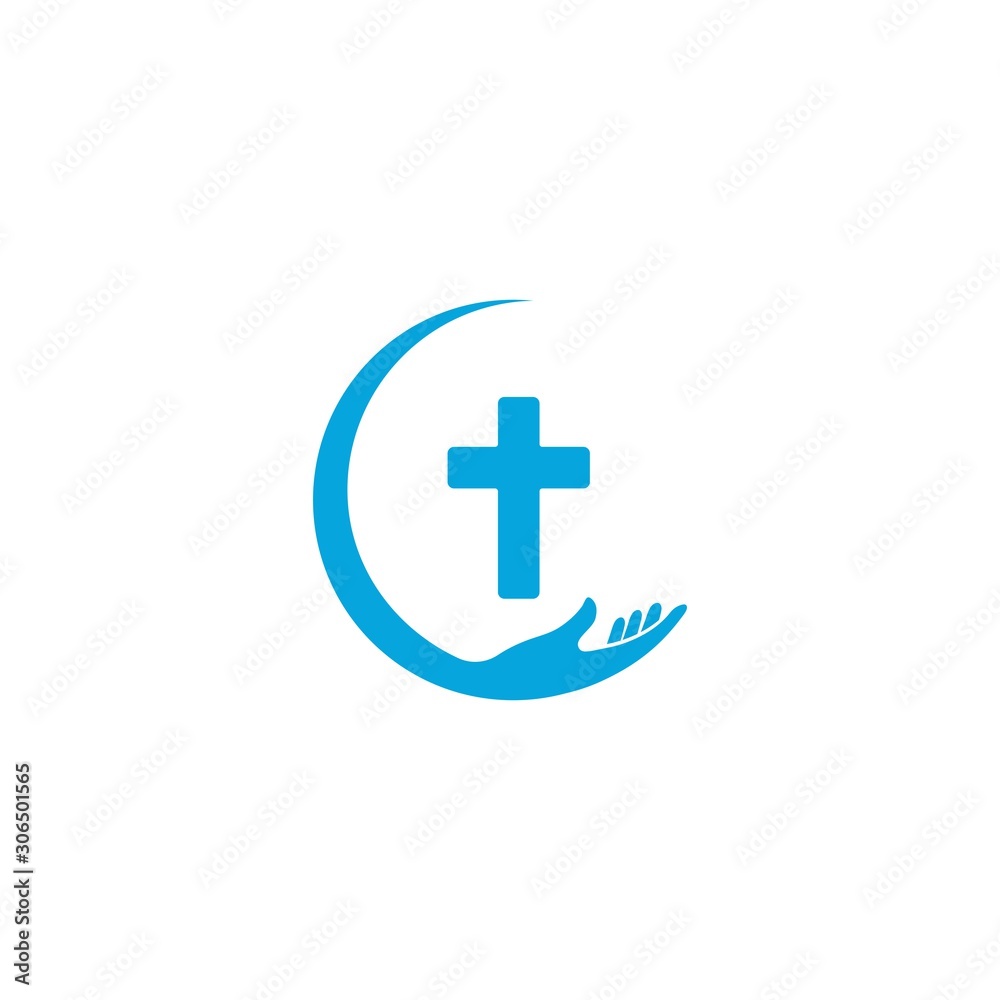 Fototapeta premium Hands holding Cross, icons or symbols. Religion, Church vector logo illustration