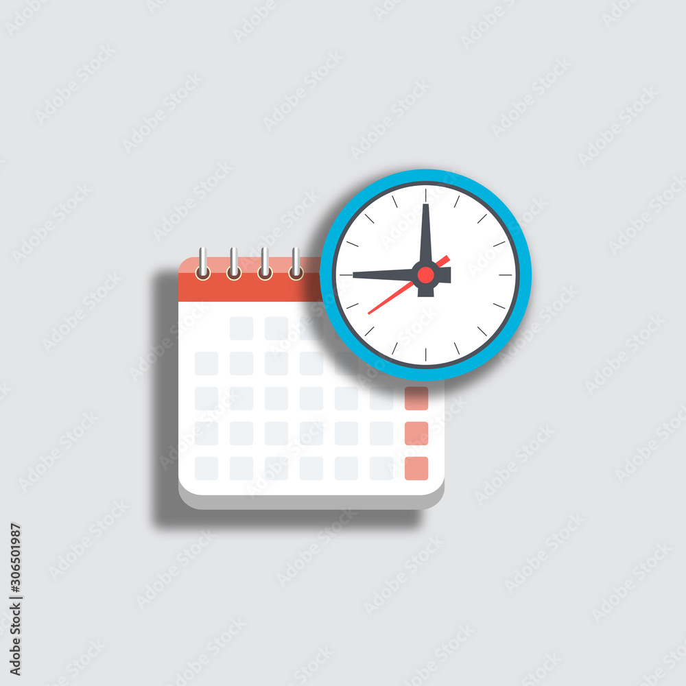 Vector calendar and clock icon.Modern flat design illustration Vector calendar and clock icon.Modern flat design illustration
