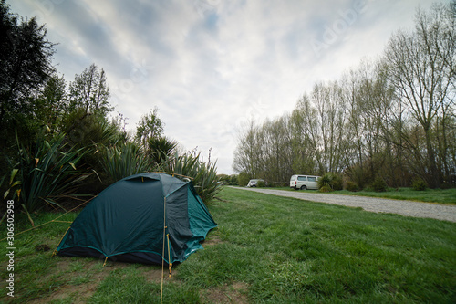 A tent at campsite or holiday park in new zealand.