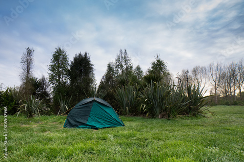 A tent at campsite or holiday park in new zealand.