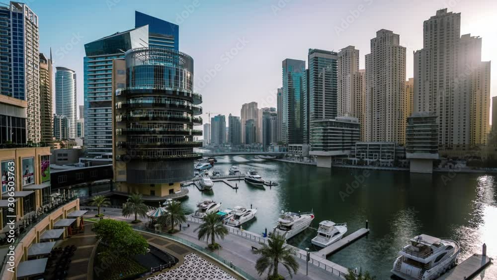 Dubai Marina Mall along Dubai Marina & Yacht club at Jumeirah Beach time lapse Dubai Marina Mall along Dubai Marina & Yacht club at Jumeirah Beach time lapse