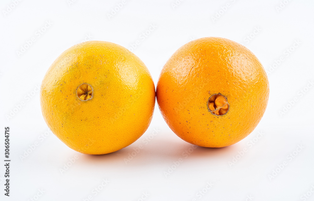 Two fresh fruits Gannan navel orange on white background Two fresh fruits Gannan navel orange on white background