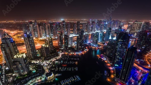 Wallpaper Mural Dubai Marina & Yacht club at Jumeirah Beach in Dubai, United Arab Emirates time lapse at night Torontodigital.ca
