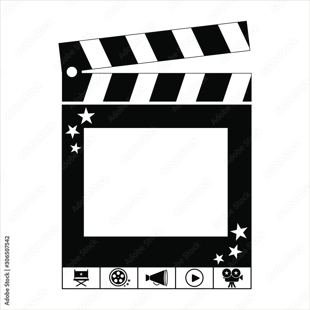 Selfie booth icon. Concept photo. Collection cinema icon with film equipment. Design award card.  Vector template on isolated backgound. 
