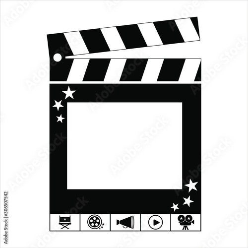 Selfie booth icon. Concept photo. Collection cinema icon with film equipment. Design award card.  Vector template on isolated backgound. 