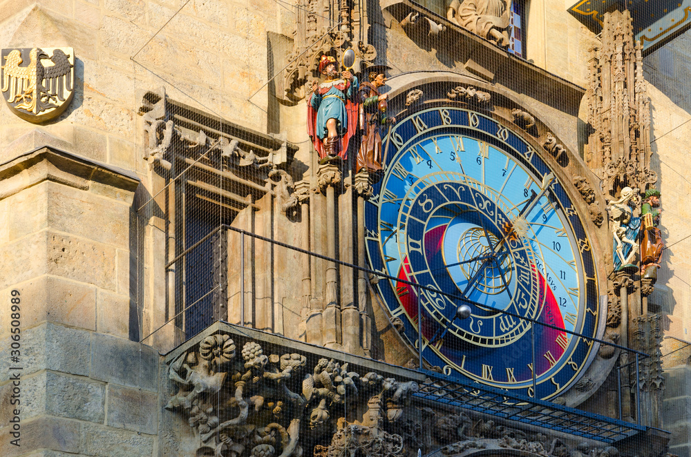 Fototapeta premium Prague Astronomical Clock, or Orloj on Old Town Hall in Prague, Czech Republic
