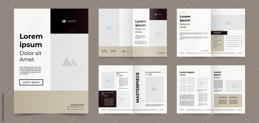 minimalist brown brochure page template - obrazy, fototapety, plakaty 