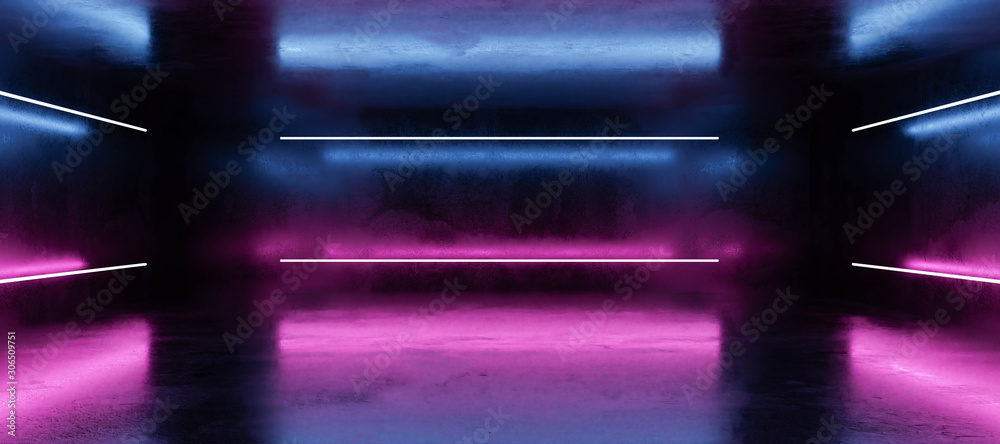 Underground concrete basement with modern abstract blue and magenta neon lighting industrial grunge concrete background 3d render illustration Underground concrete basement with modern abstract blue and magenta neon lighting industrial grunge concrete background 3d render illustration
