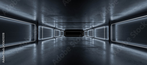 Underground concrete basement with modern abstract blue lighting industrial g...