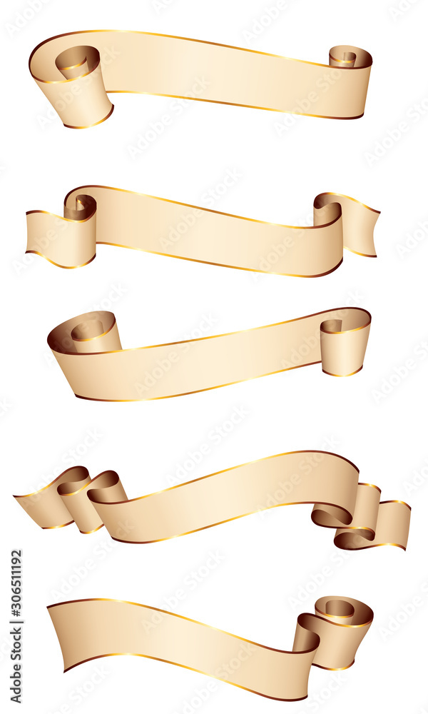 Realistic vector ribbons with a gold glossy stripe for your design project Realistic vector ribbons with a gold glossy stripe for your design project