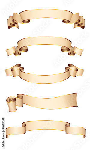 Realistic vector ribbons with a gold glossy stripe for your design project