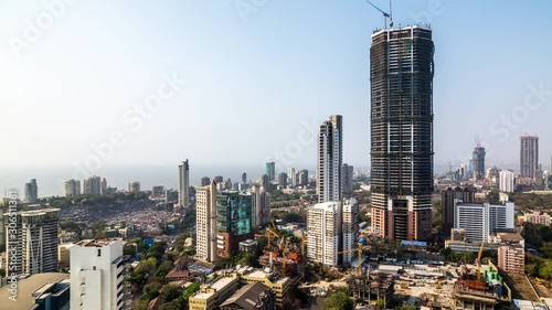 Skyscraper construction at Worli Lower Parel in Mumbai, India time lapse