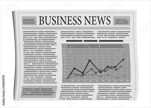 Folded Newspaper News with Articles and Graph, isolated on white background, vector. Flat design style.