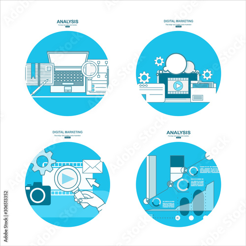 Digital marketing concept. Social network and media communication. SEO, SEM and promotion.Analytics Information and Development Website Statistic