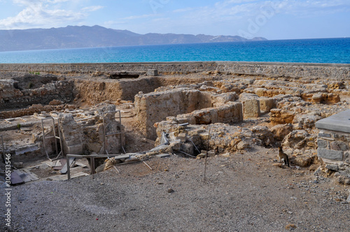 Ancient ruins of a Greek city on the island of Crete on the Aegean coast