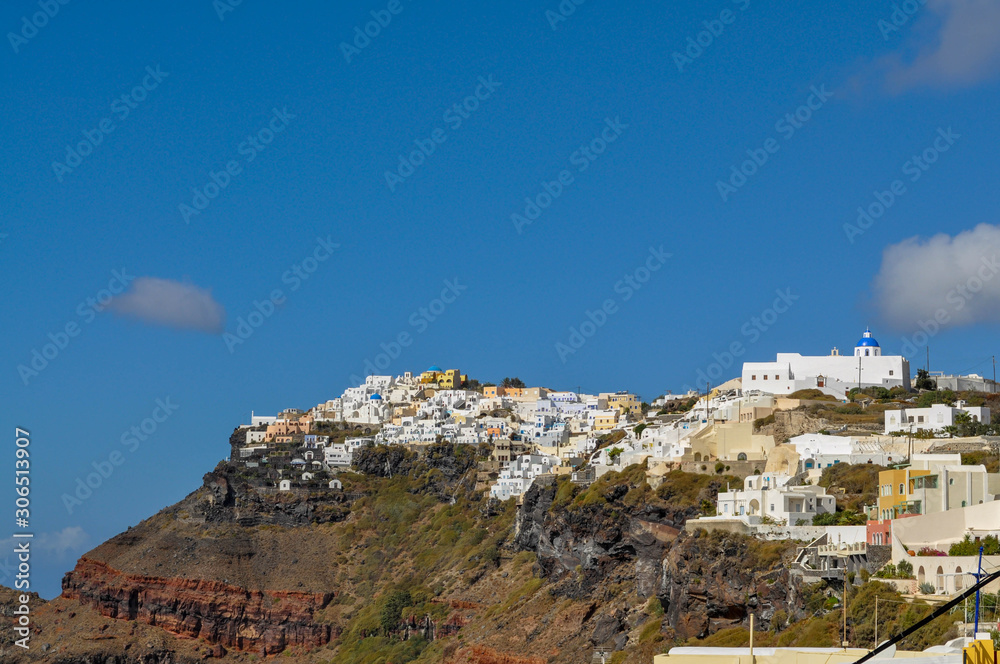 White city on the mountain on the Santorini island in Greece