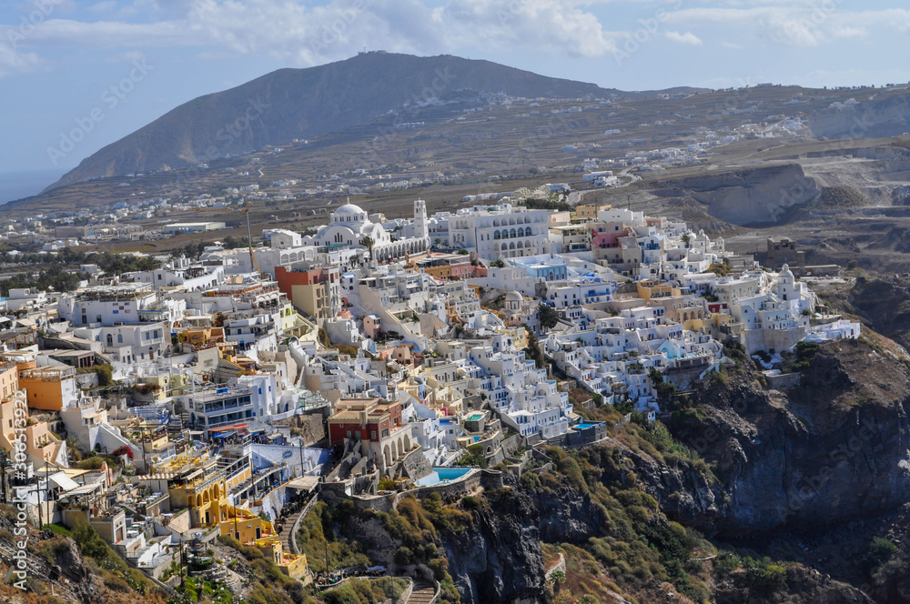White city on the mountain on the Santorini island in Greece