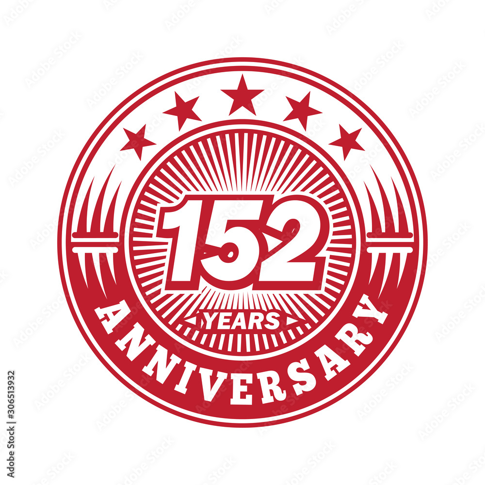 152 years logo. One hundred fifty two years anniversary celebration logo design. Vector and illustration.