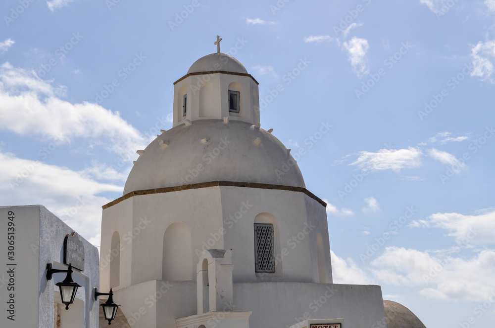 White temple on the Santorini island in Greece White temple on the Santorini island in Greece