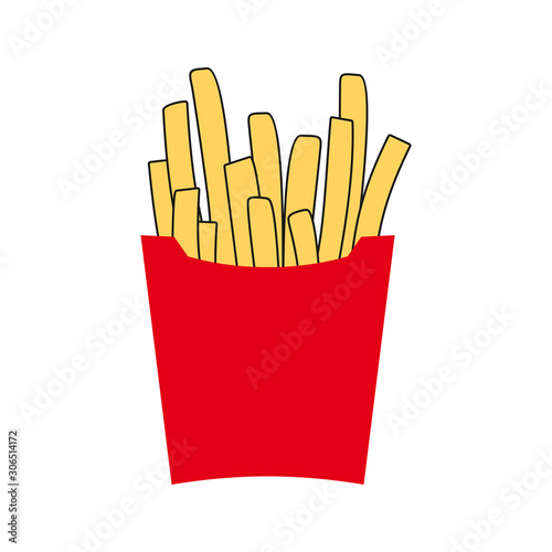 french fries in a box isolated on white background