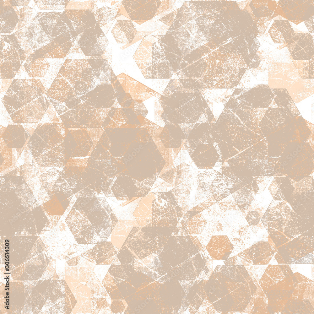 Seamless abstract pattern. Pale pink hexagons. Kaleidoscope.