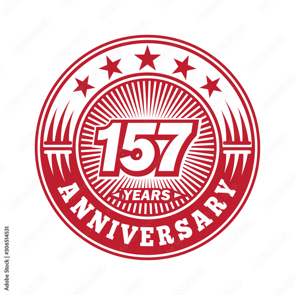 157 years logo. One hundred fifty seven years anniversary celebration logo design. Vector and illustration.