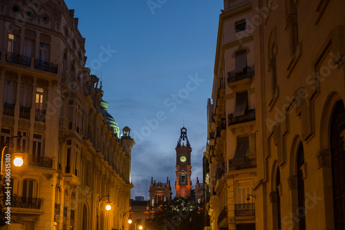  Valencia City Hall at dusk with view of the clock