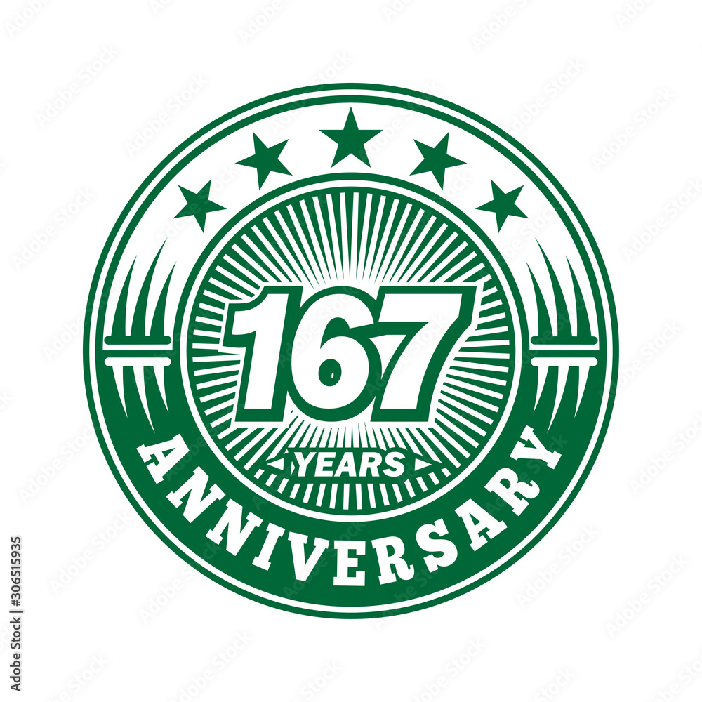167 years logo. One hundred sixty seven years anniversary celebration logo design. Vector and illustration.