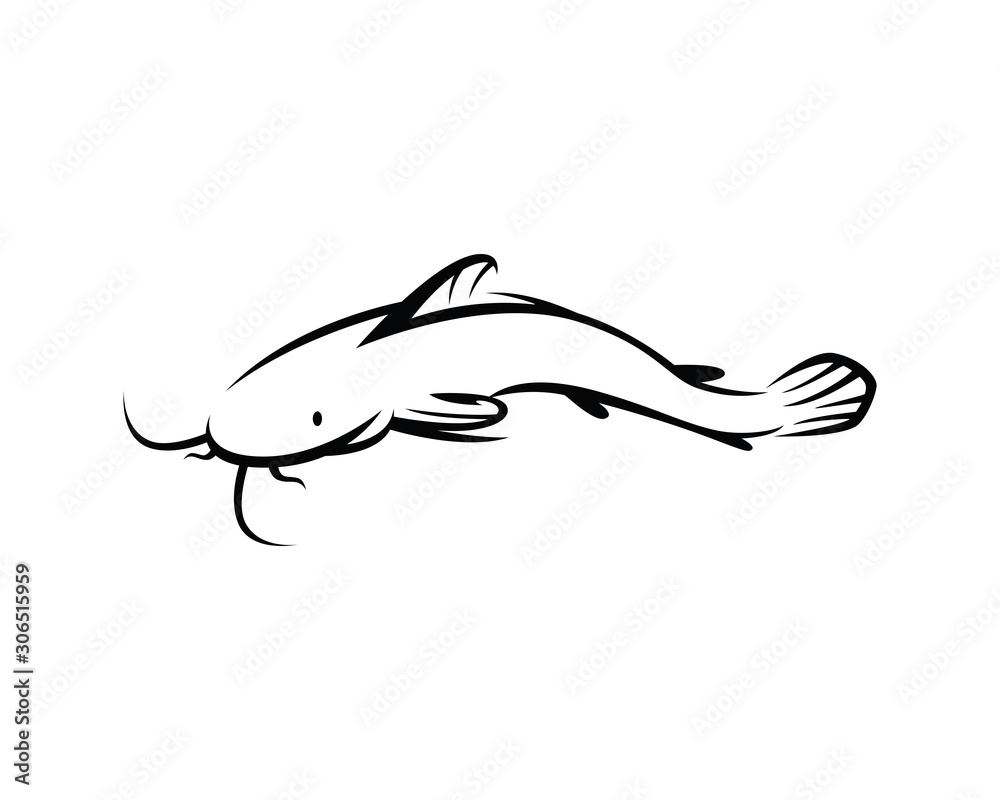 Fototapeta premium Swimming Catfish, Clarias and Lele Illustration with Silhouette Style
