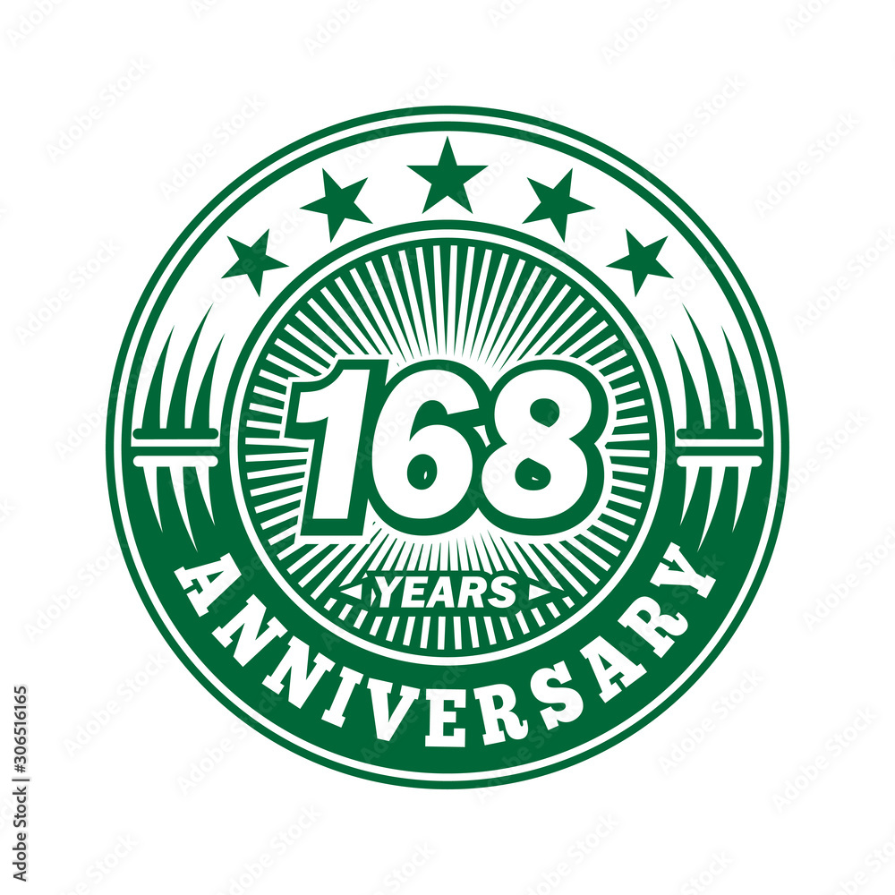 168 years logo. One hundred sixty eight years anniversary celebration logo design. Vector and illustration. 168 years logo. One hundred sixty eight years anniversary celebration logo design. Vector and illustration.