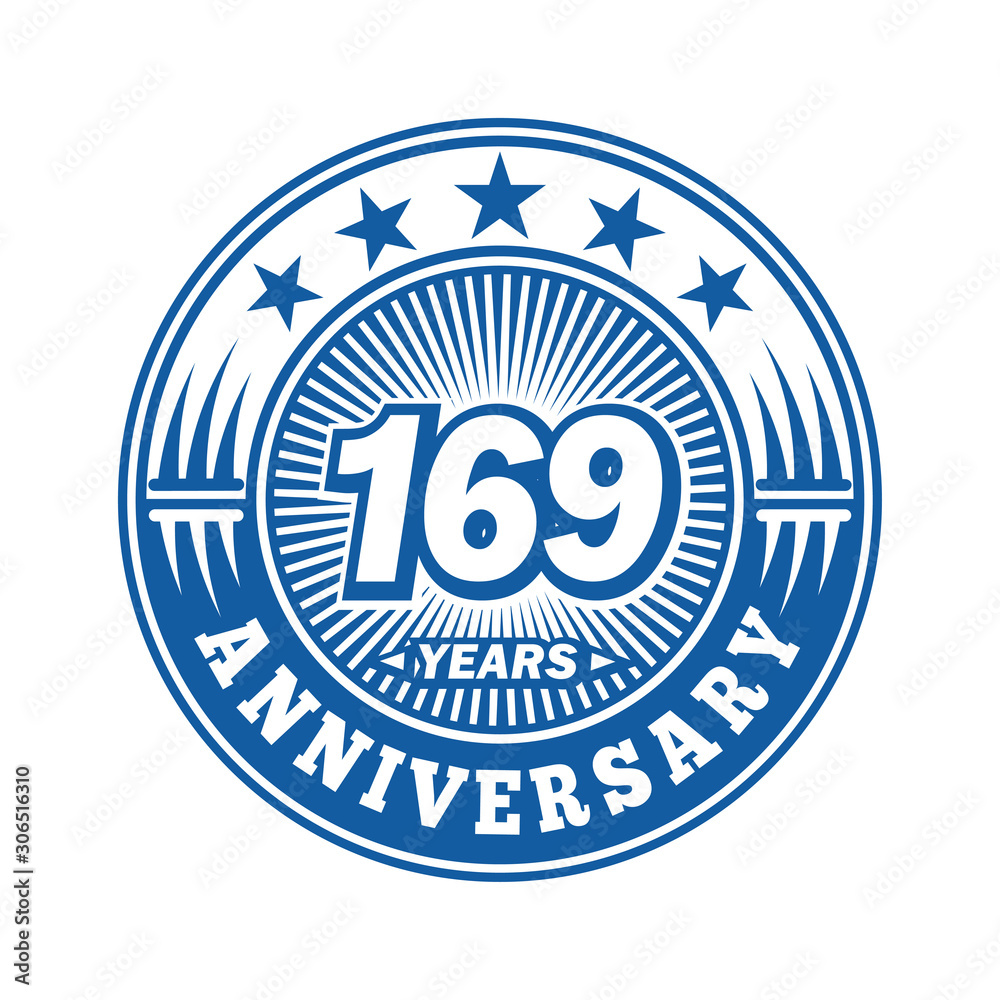 169 years logo. One hundred sixty nine years anniversary celebration logo design. Vector and illustration.