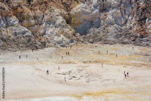 Nisyros volcano crater with lots of tourists