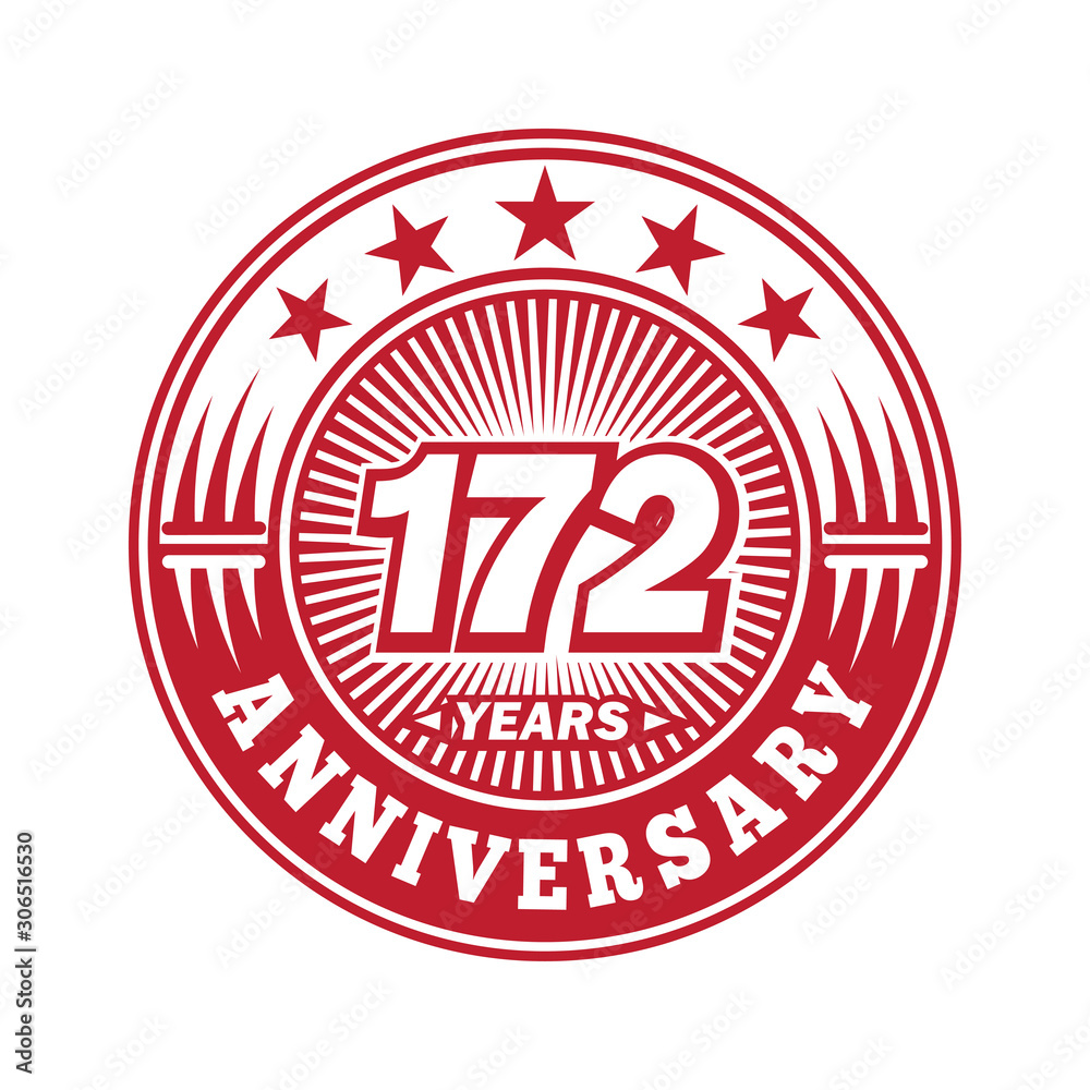 172 years logo. One hundred seventy two years anniversary celebration logo design. Vector and illustration. 172 years logo. One hundred seventy two years anniversary celebration logo design. Vector and illustration.